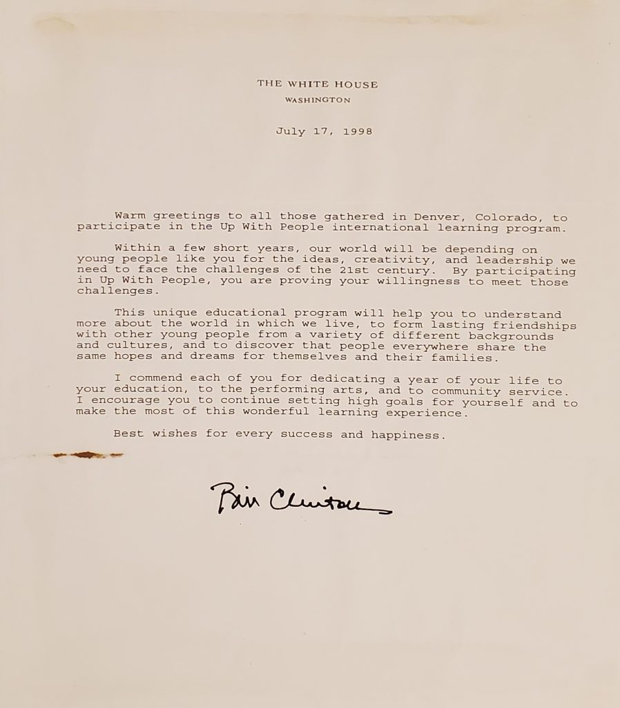 Congratulatory Letter from Bill Clinton Re: Up With People